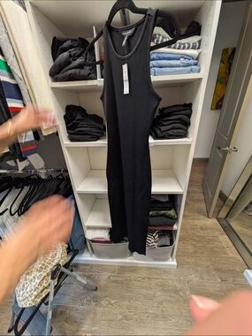 White House Black Market Black Ribbed Tank Midi Dress XS NWT